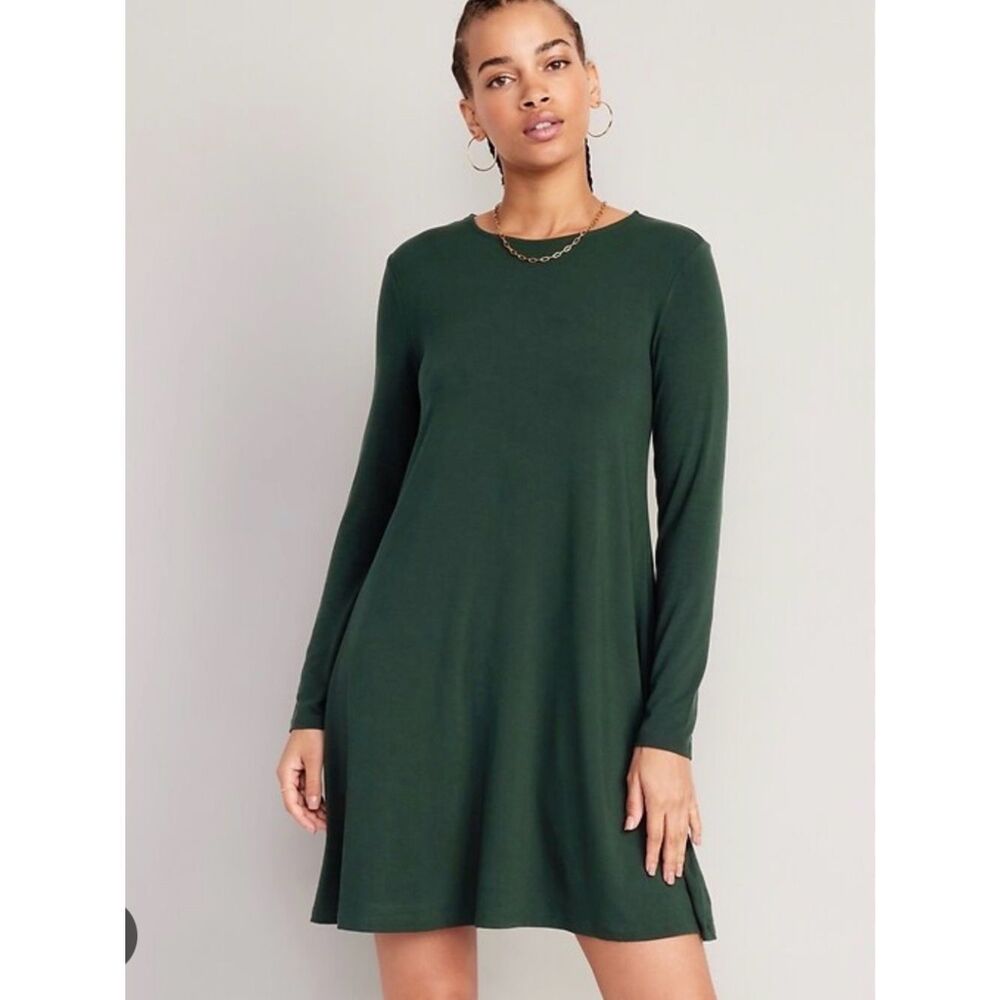 NWT - Old Navy Dark Green Long Sleeve Mini Swing Dress - Size XL
